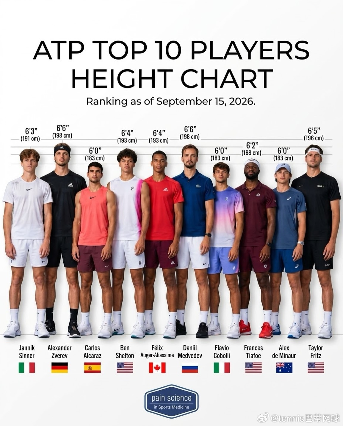 ATP前十身高揭秘：高个子真能统治网球？
